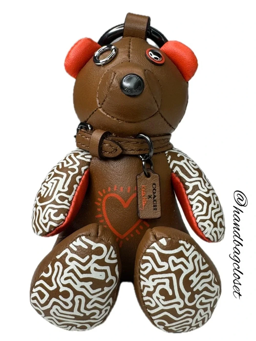 Coach Keith Haring Leather Heart Bear Bag Charm/Rare Fob  20138 Keychain